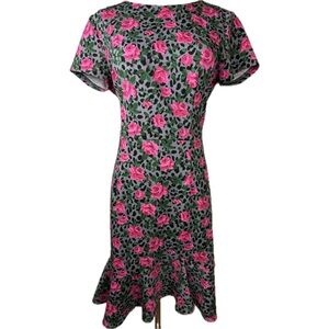 BETSEY JOHNSON Rockabilly Vintage Style Floral Animal Print Tulip Dress Sz 12